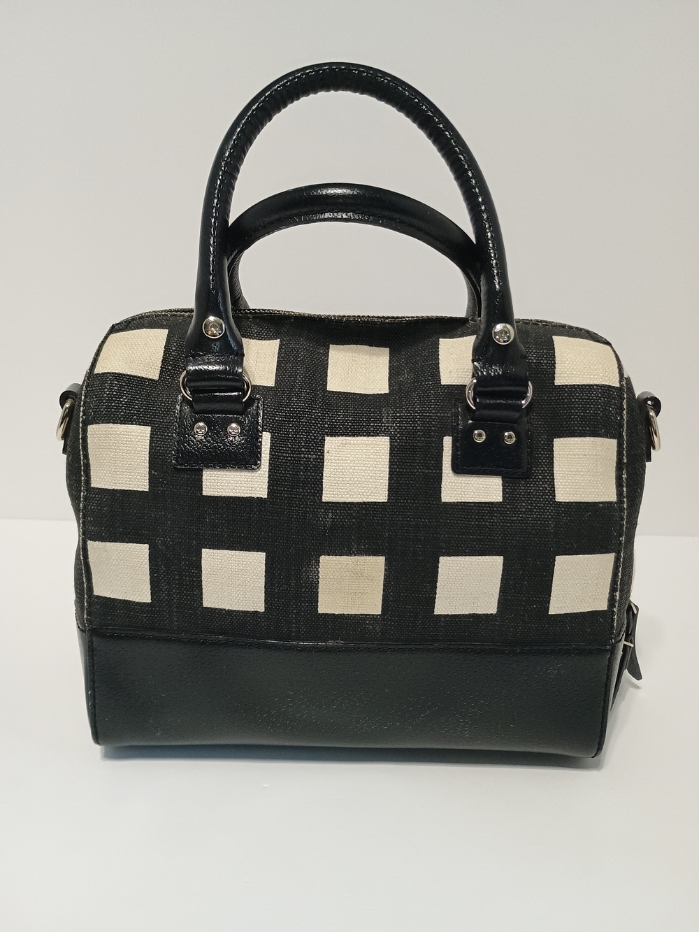Kate Spade New York Black Cream Checkered Satchel Handbag Structured Purse - Picture 2 of 10